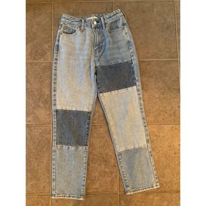 PacSun 22 Patchwork on Blue Mom Jeans High Waist Denim Relaxed Fit Ankle Length